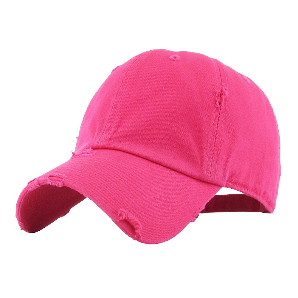 Hot Pink Distressed Baseball Cap Comfortable Adjustable Sun Hat