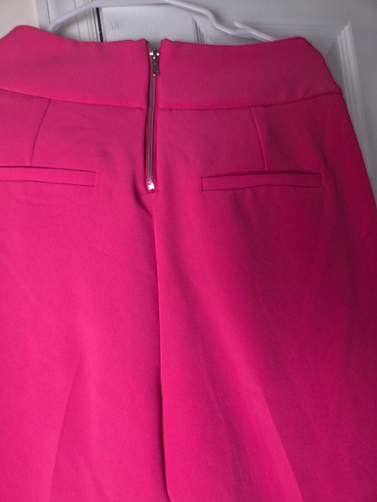 Hot Pink Self-Belted High Waist Tapered Pants for Women Slim Fit Office Trousers