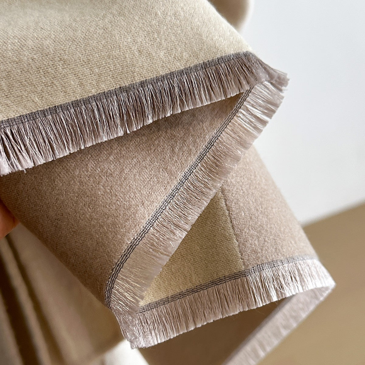 Reversible Cashmere Feel Shawl Wrap Scarf Beige Brown Oversized Blanket 72.8in