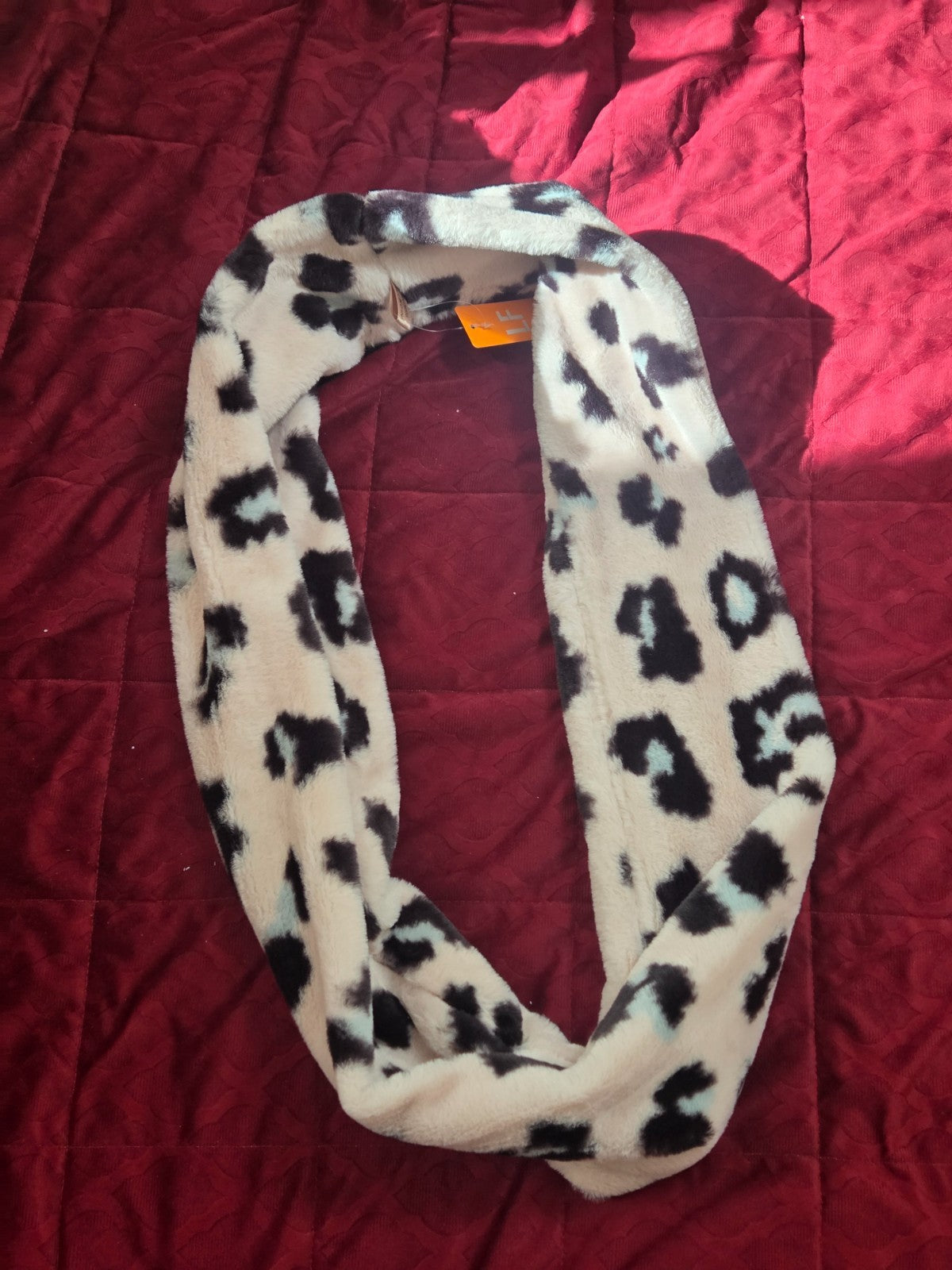 Faux Fur Leopard Print Infinity Scarf Snood Cream Blue Black Women's NWT