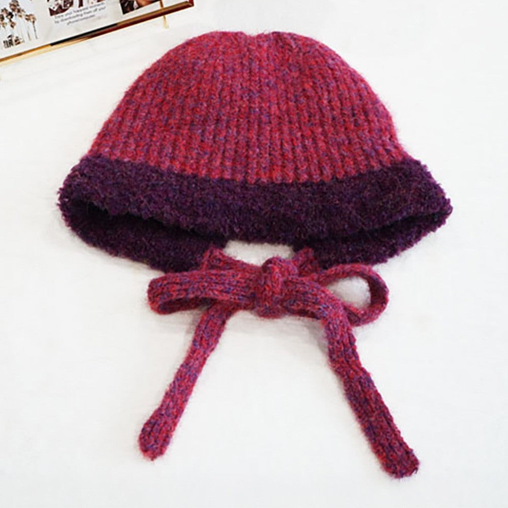 Women's One Size Stylish Knitted Warm Winter Bonnet Style Fitted Hat Pink Purple