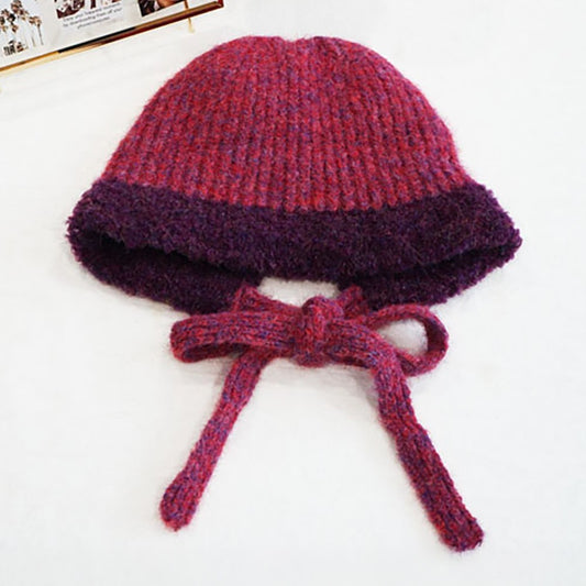 Women's One Size Stylish Knitted Warm Winter Bonnet Style Fitted Hat Pink Purple