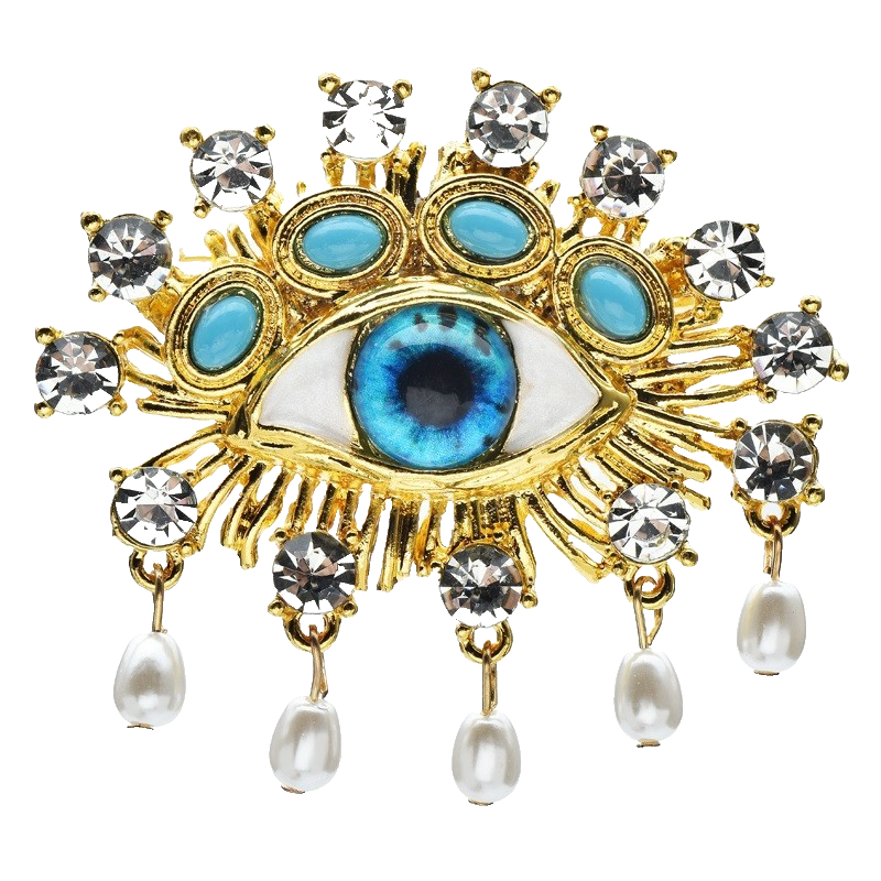 2pcs Evil Eye Crystal Brooch Pins Statement Rhinestone Pearl Eye Jewelry