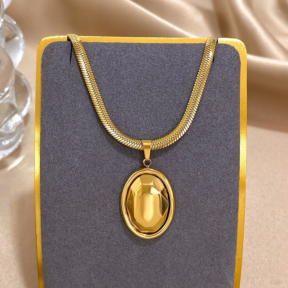 Chunky Geometric Oval Pendant Necklace for Women | Gold or Silver Stainless Stee