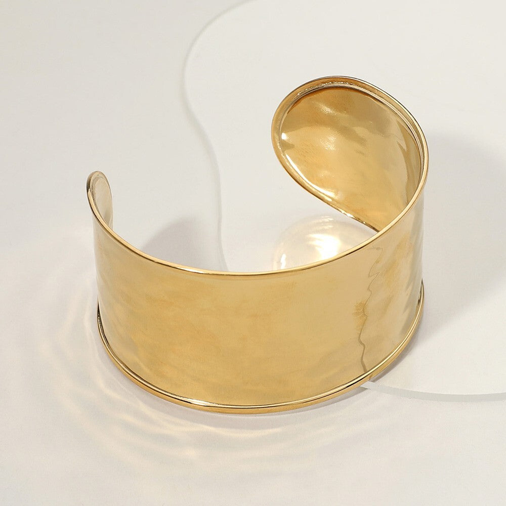 Women's Wide Cuff Bracelet Stainless Steel Hammered Metal Statement Jewelry