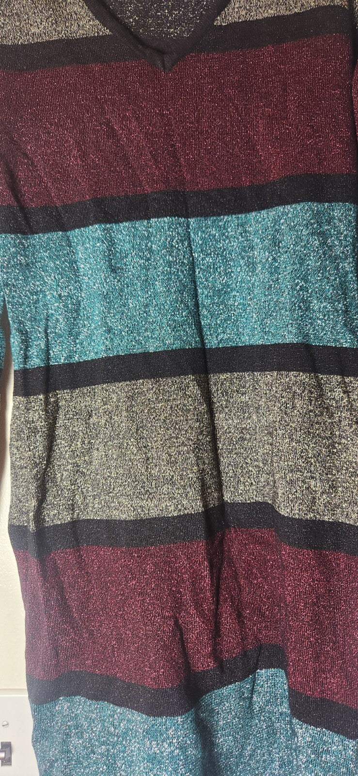 VENUS Women's Metallic Striped Bodycon Long Sleeve Stretch Sweater Dress Medium