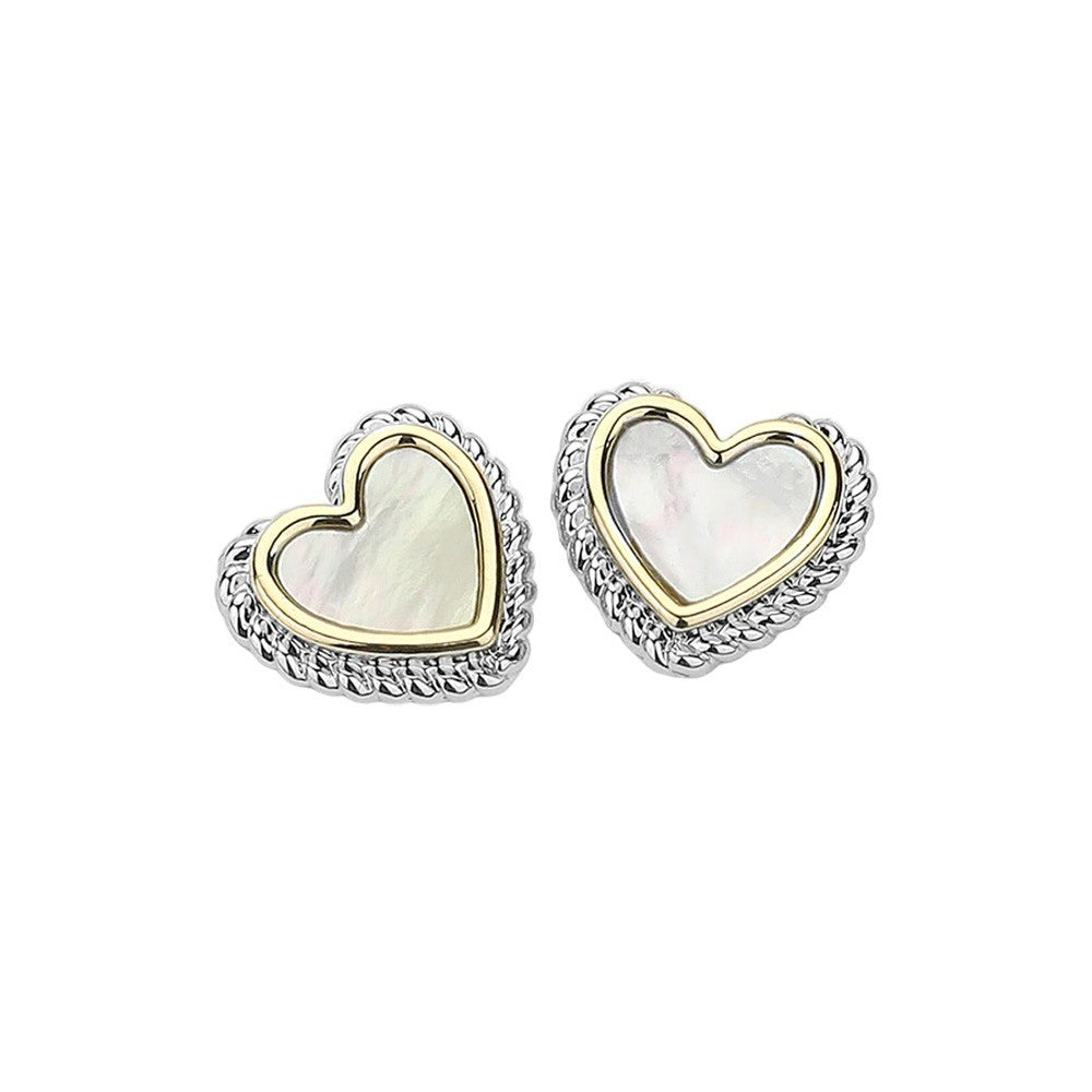14K Gold Plated Two Tone Mother of Pearl Heart Shaped Stud Earrings for Women