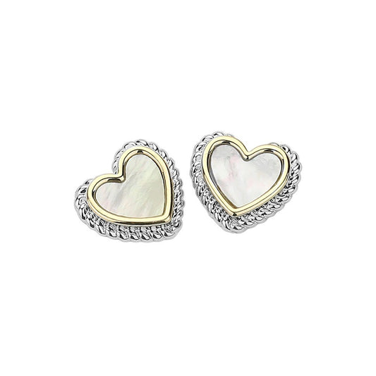 14K Gold Plated Two Tone Mother of Pearl Heart Shaped Stud Earrings for Women