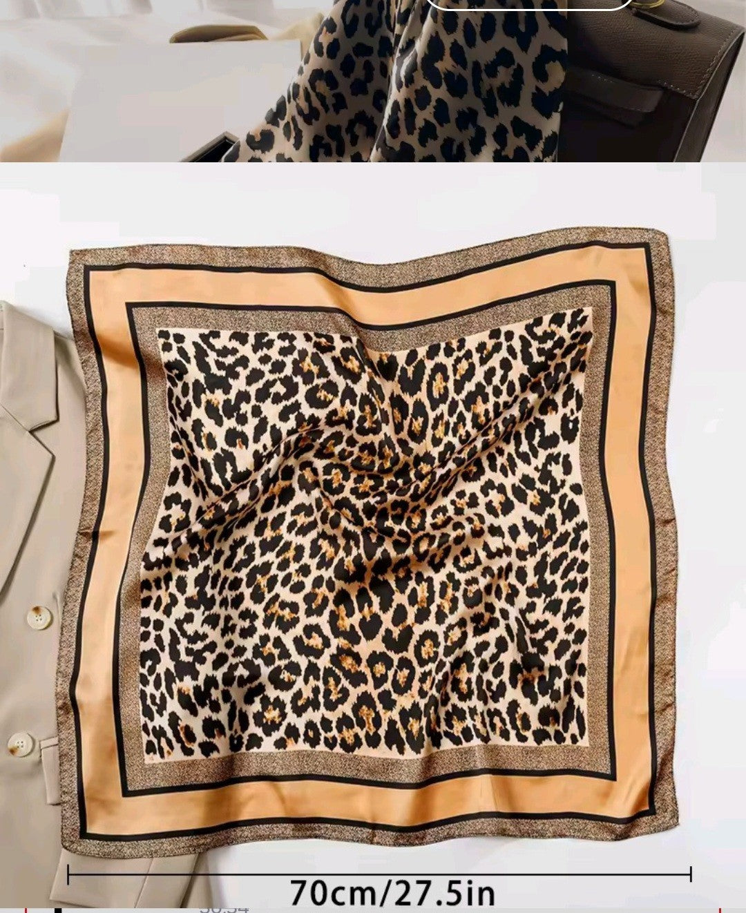 70cm Leopard Print Imitation Silk Scarf for Women – Animal Print Wraps for Lady