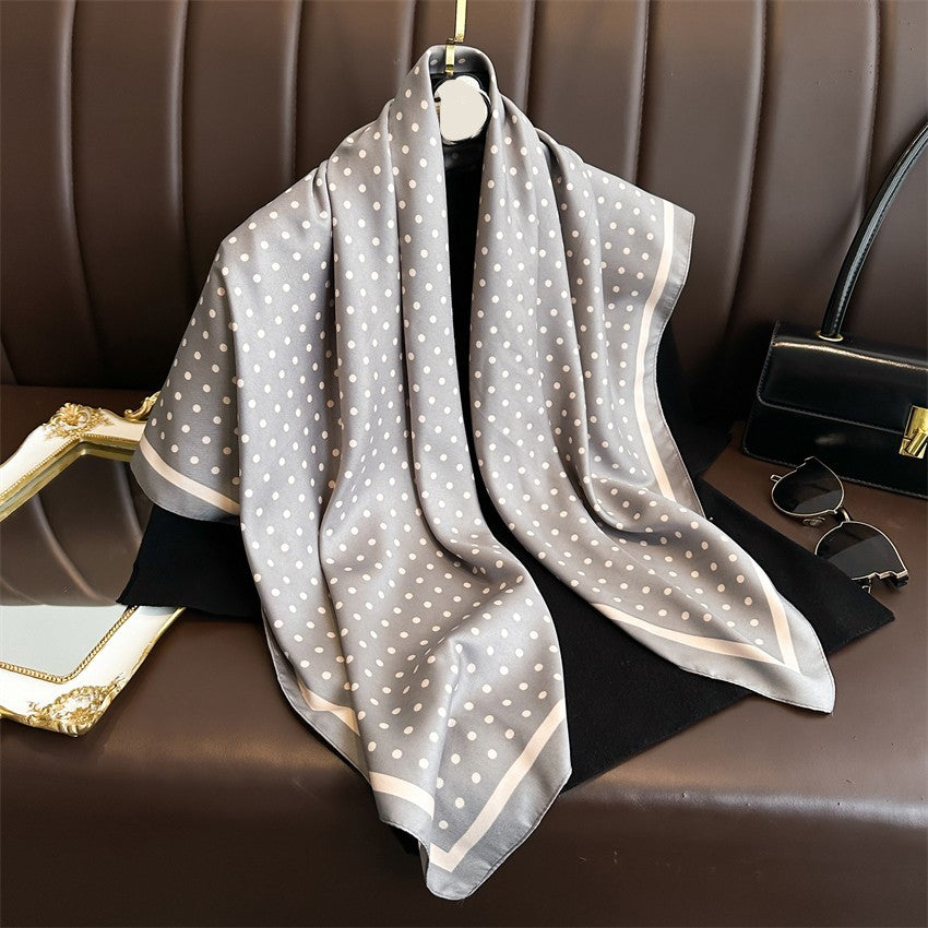 Women’s 35 Inch Silky Feel Square Polka Dot Scarf  Print  Wrap Gray & White