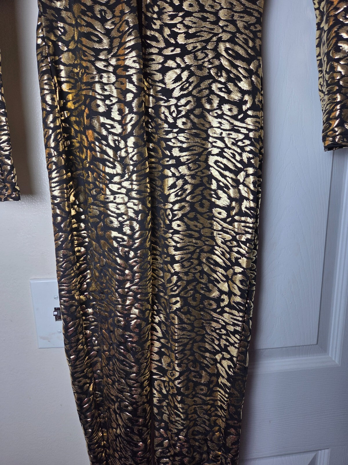 Women’s Leopard Print Bodysuit Jumpsuit Cat Costume Gold Detail Size US S/M