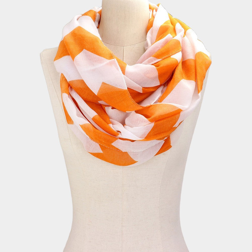 Bold Orange White Chevron Print Infinity Scarf   Womens Lightweight Scarves