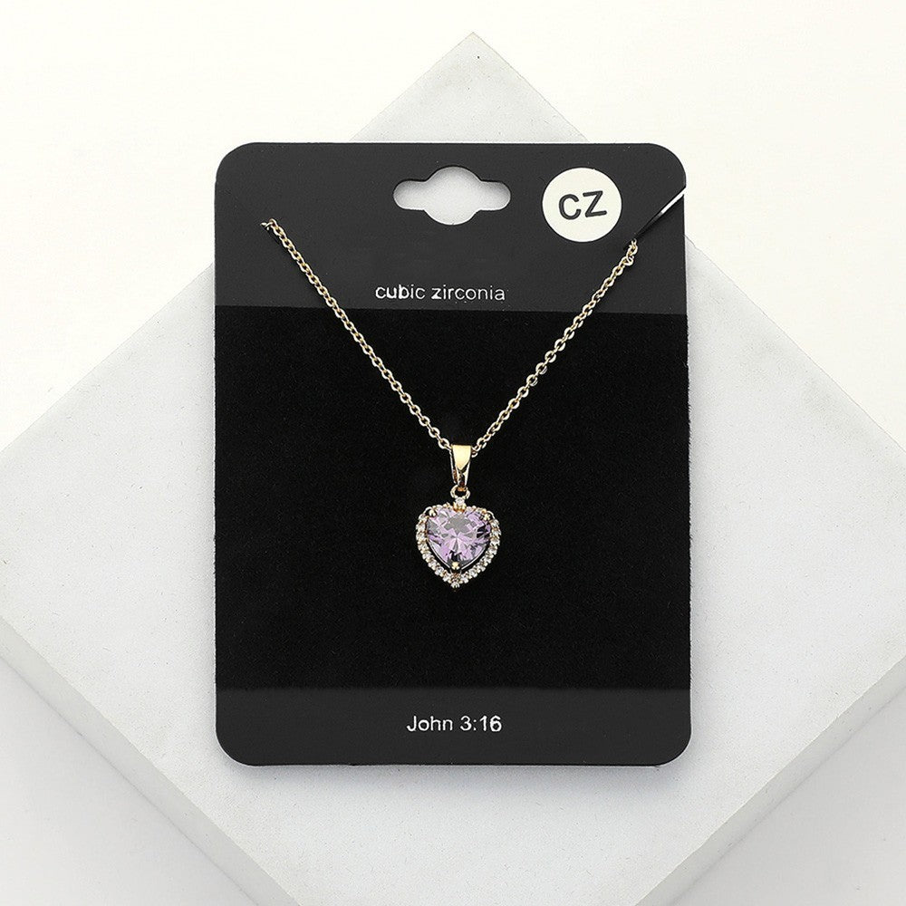 CZ Cubic Zirconia Heart Shaped Stone Pendant Chain Necklace for Women Gold