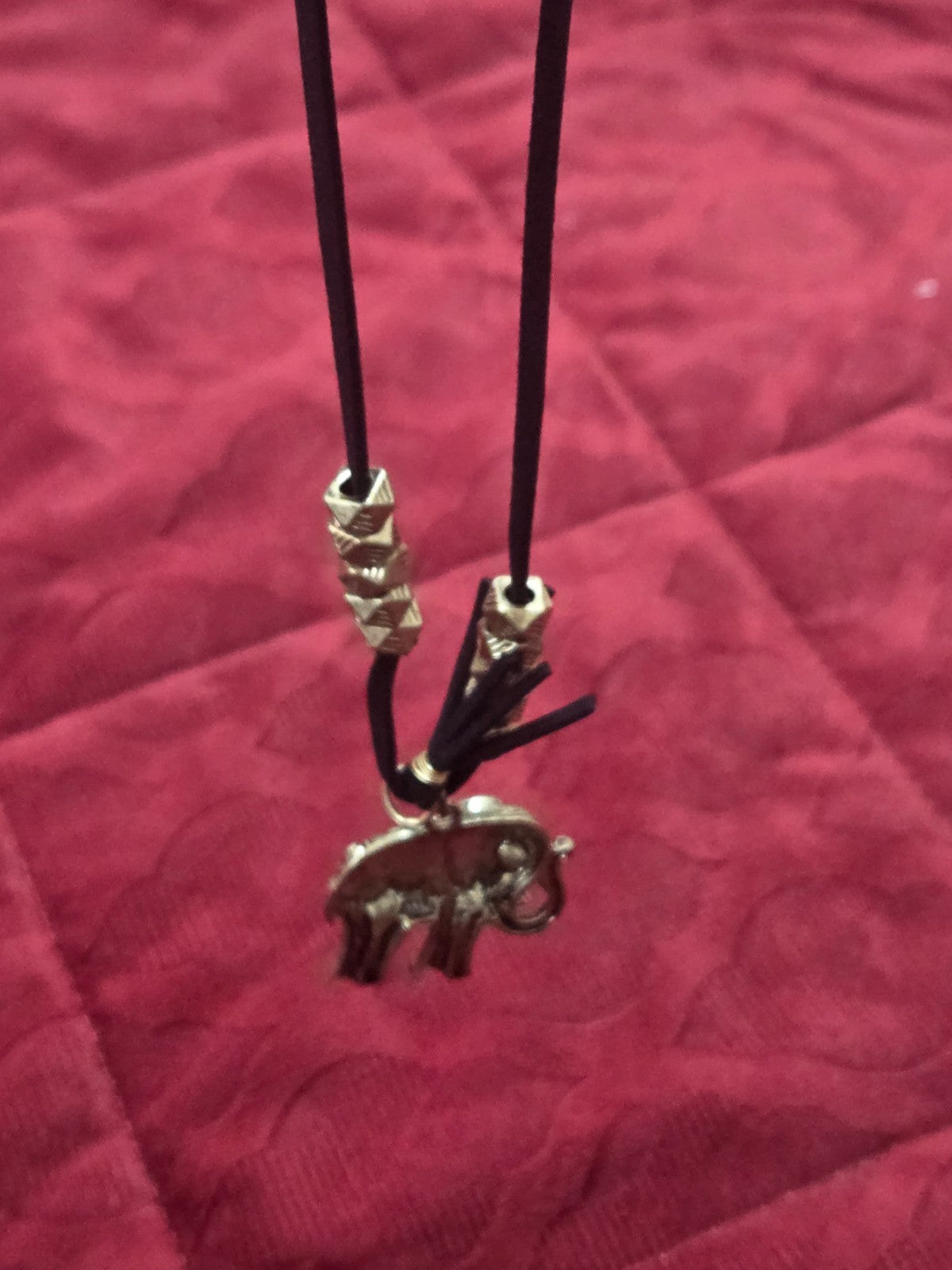 Long Bohemian Elephant Pendant Necklace & Stud Earrings Set Black Cord