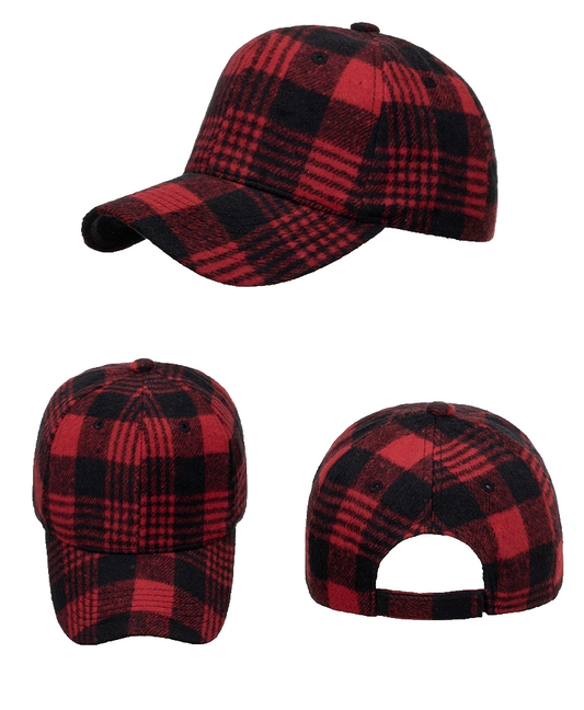 Buffalo Plaid Red Black Check Baseball Cap Hat Adjustable Flannel Style
