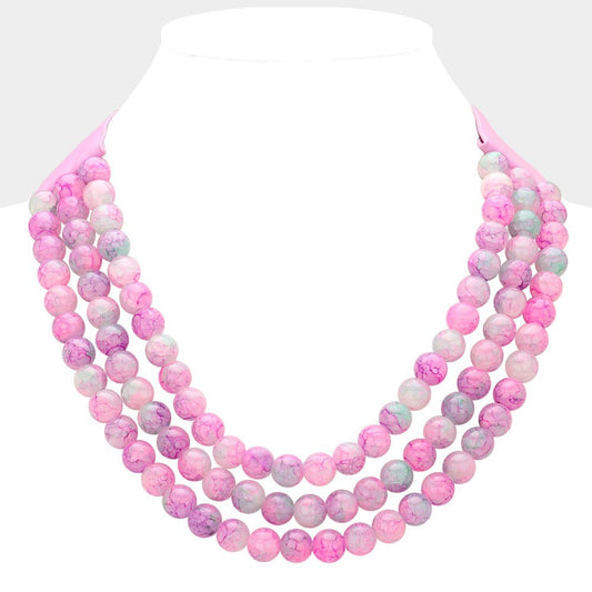 Chunky Pearl Beaded Triple Layered Faux Leather Magnetic Necklace for Women