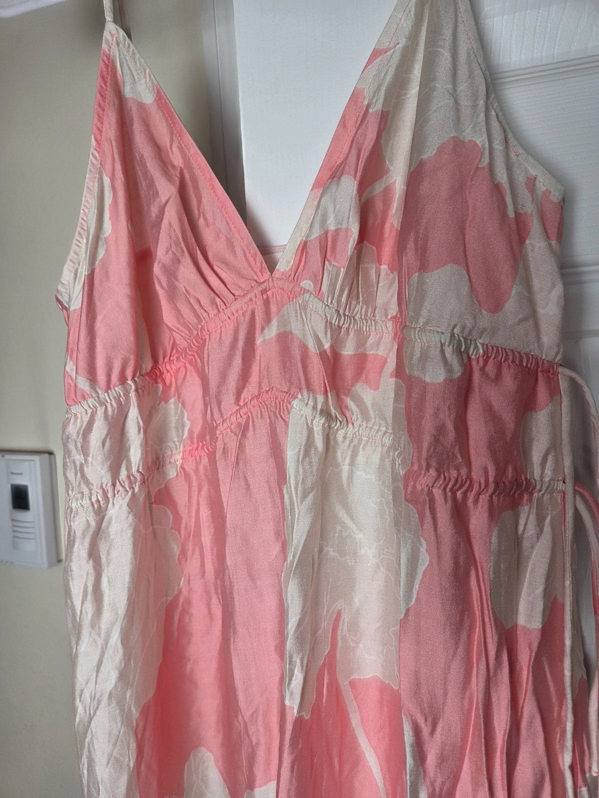 Sleeveless Watercolor Print V Neck Maxi Dress for Women Adjustable Drawstring S