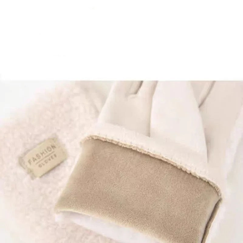 Women's Pink Faux Suede Sherpa Lined Winter Warm Gloves Cozy Faux Fur Cuff