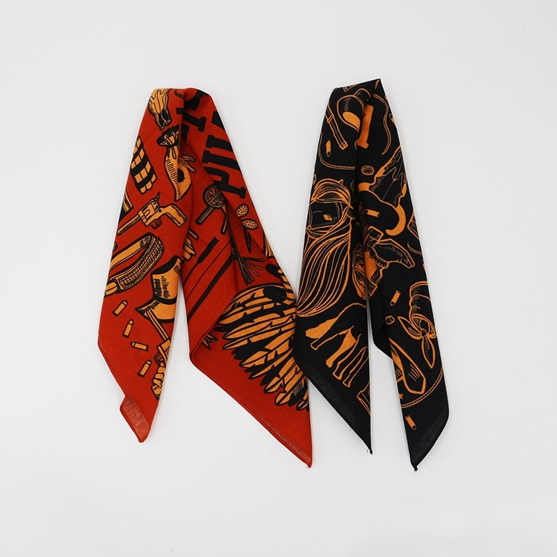 Wild West Cowboy Print 100% Cotton Bandana 21.65 in Square Scarf Camping