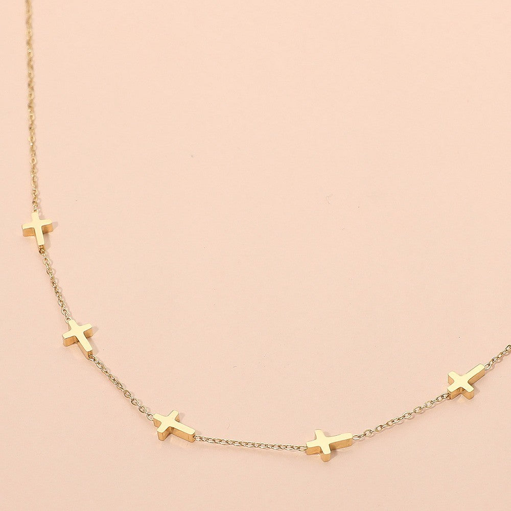 Dainty Gold Plated Stainless Steel Cross Station Necklace Women Adjustable