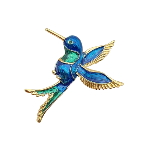 2pcs Blue Purple Hummingbird Brooch Set Enamel Bird Pin Crystal Jewelry