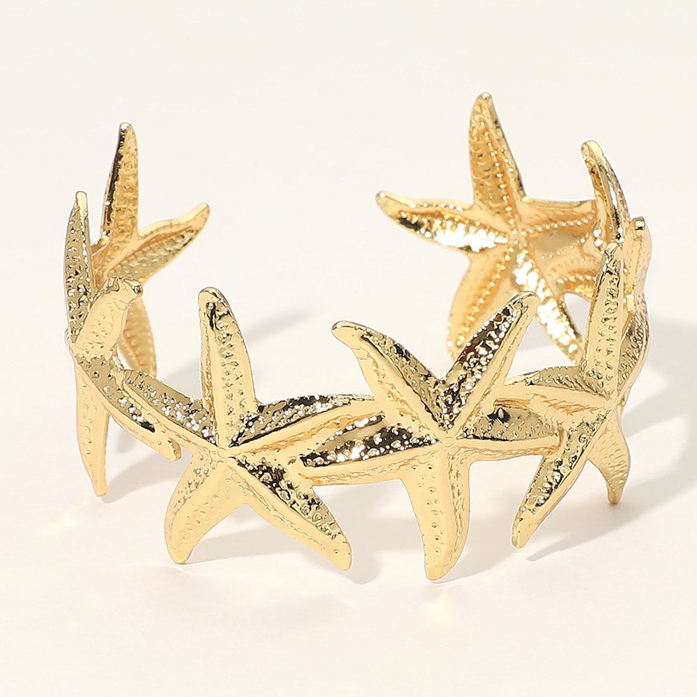Gold Starfish Nautical Cuff Bracelet Statement Coastal Summer Beach Jewelry