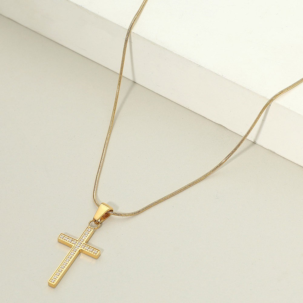 Gold Dipped Stainless Steel Cross Necklace Adjustable Chain Religious Jewelry