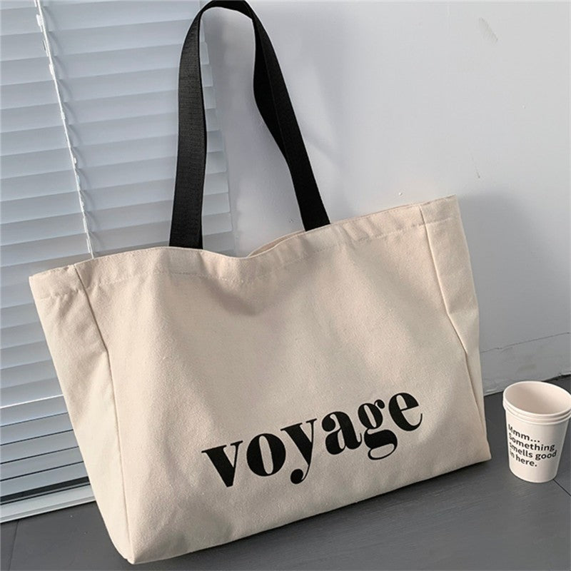 Letter Voyage Canvas Tote Bag Large Shoulder Bag for Women Travel Shopping Bags