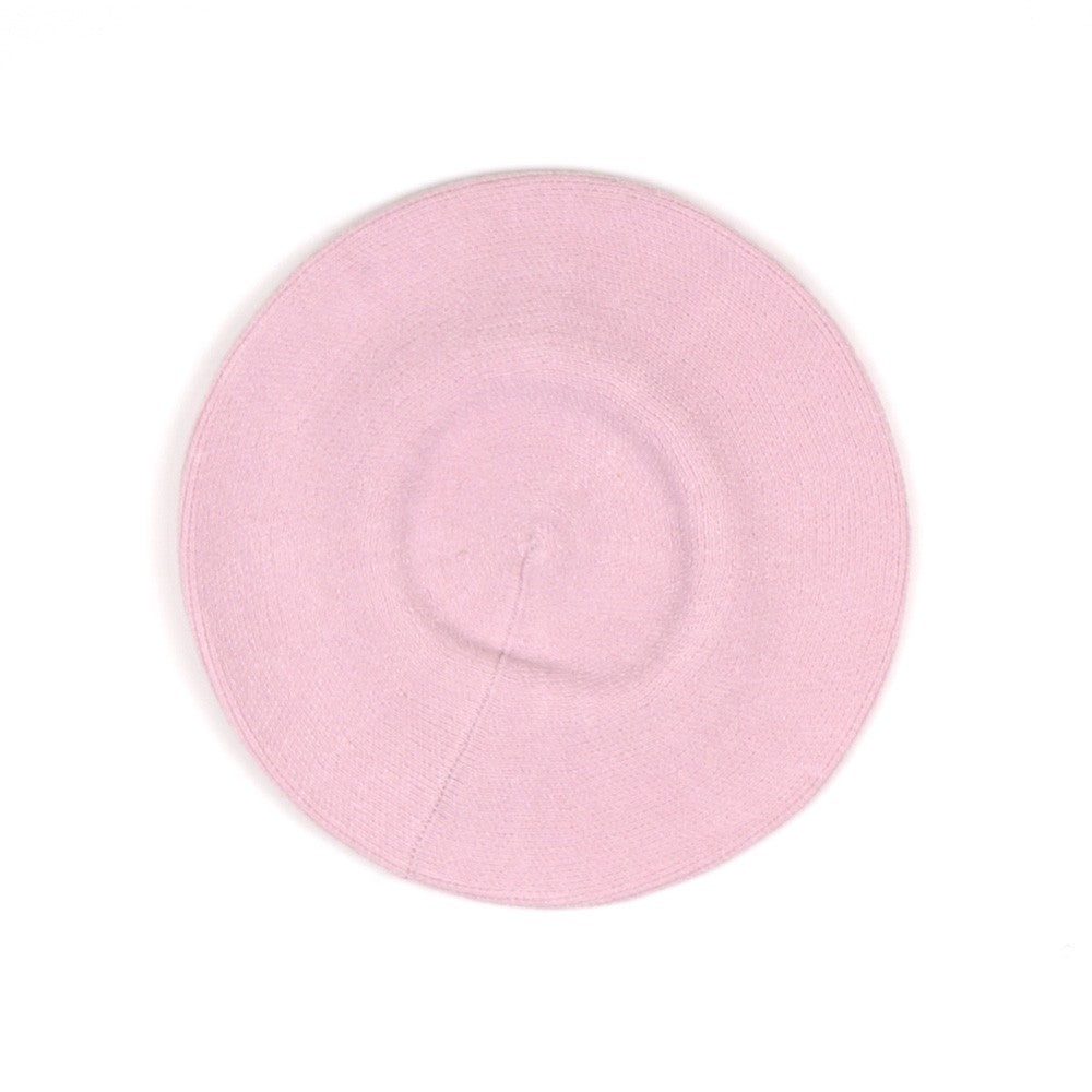 Stretchy Solid Color Beret Hat for Women Men Unisex Soft Knit Beanie Cap Pink