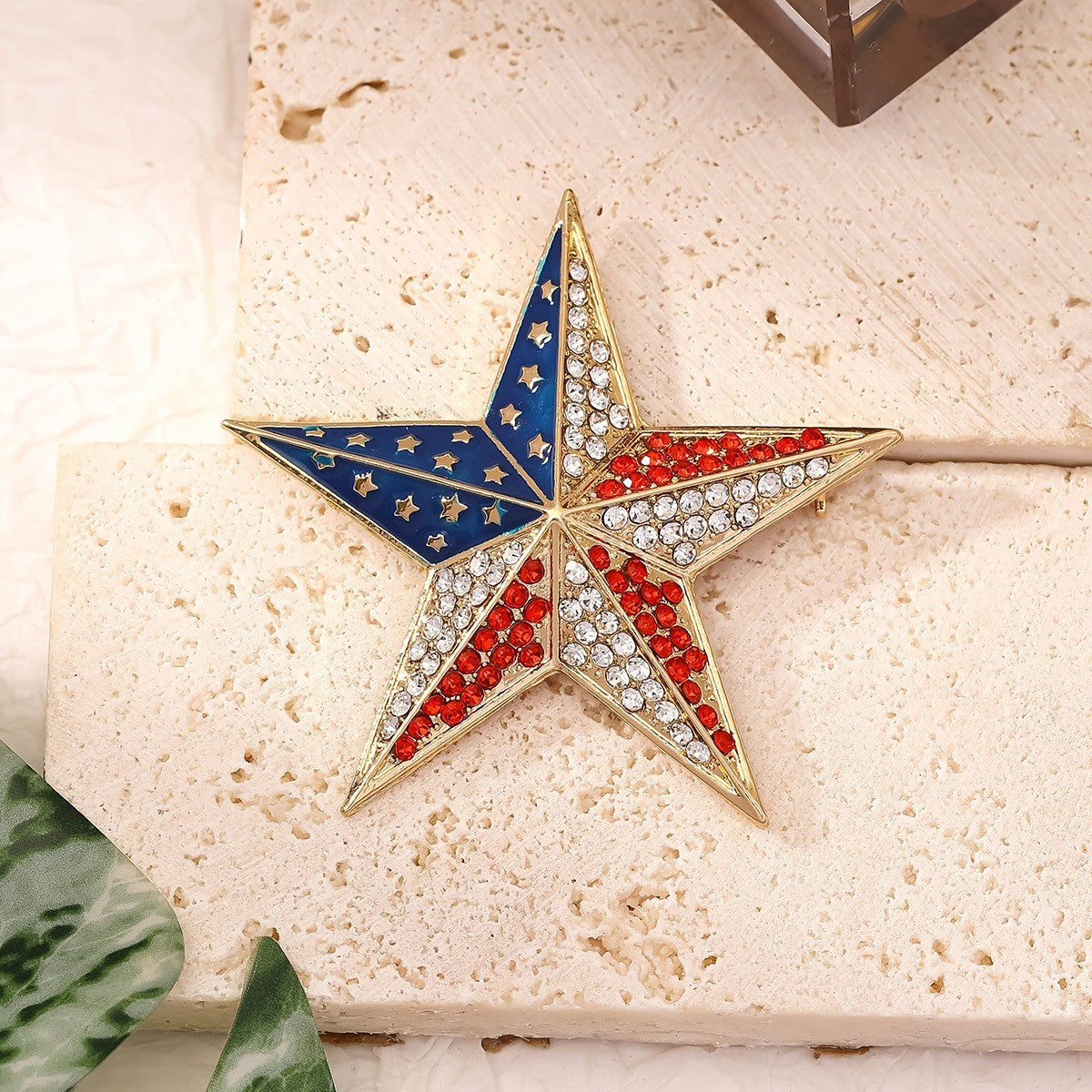 2pcs American Flag Star Brooch Pin Patriotic Rhinestone Crystal Jewelry Gift