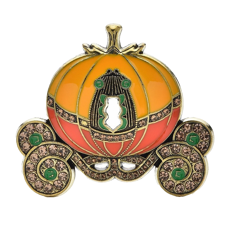 Fairytale Rhinestone Enamel Pumpkin Carriage Brooch Pin Cinderella Coach Jewelry