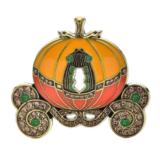 Fairytale Rhinestone Enamel Pumpkin Carriage Brooch Pin Cinderella Coach Jewelry