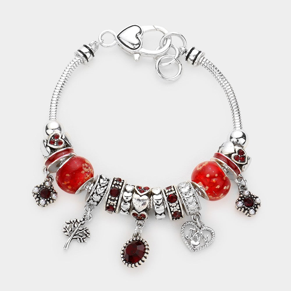January Birthstone Charm Bracelet Red Beaded Jewelry for Women Birthday Gift