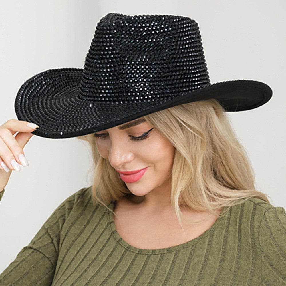 Bling Studded Black Western Fedora Hat for Women – Fashion Party Festival Hat