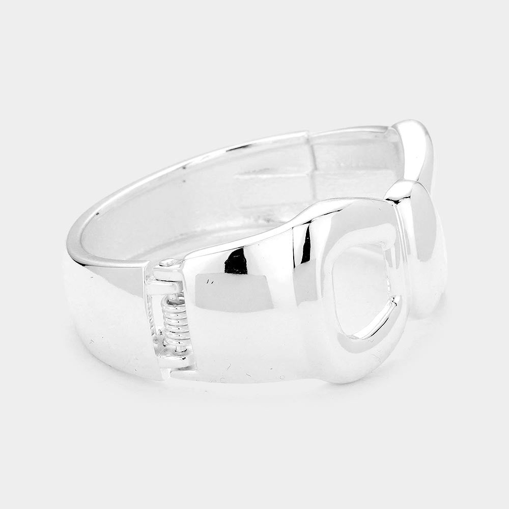 Polished Silver Tone Bow Hinge Bangle Bracelet Minimalist Coquette Cuff Jewelry