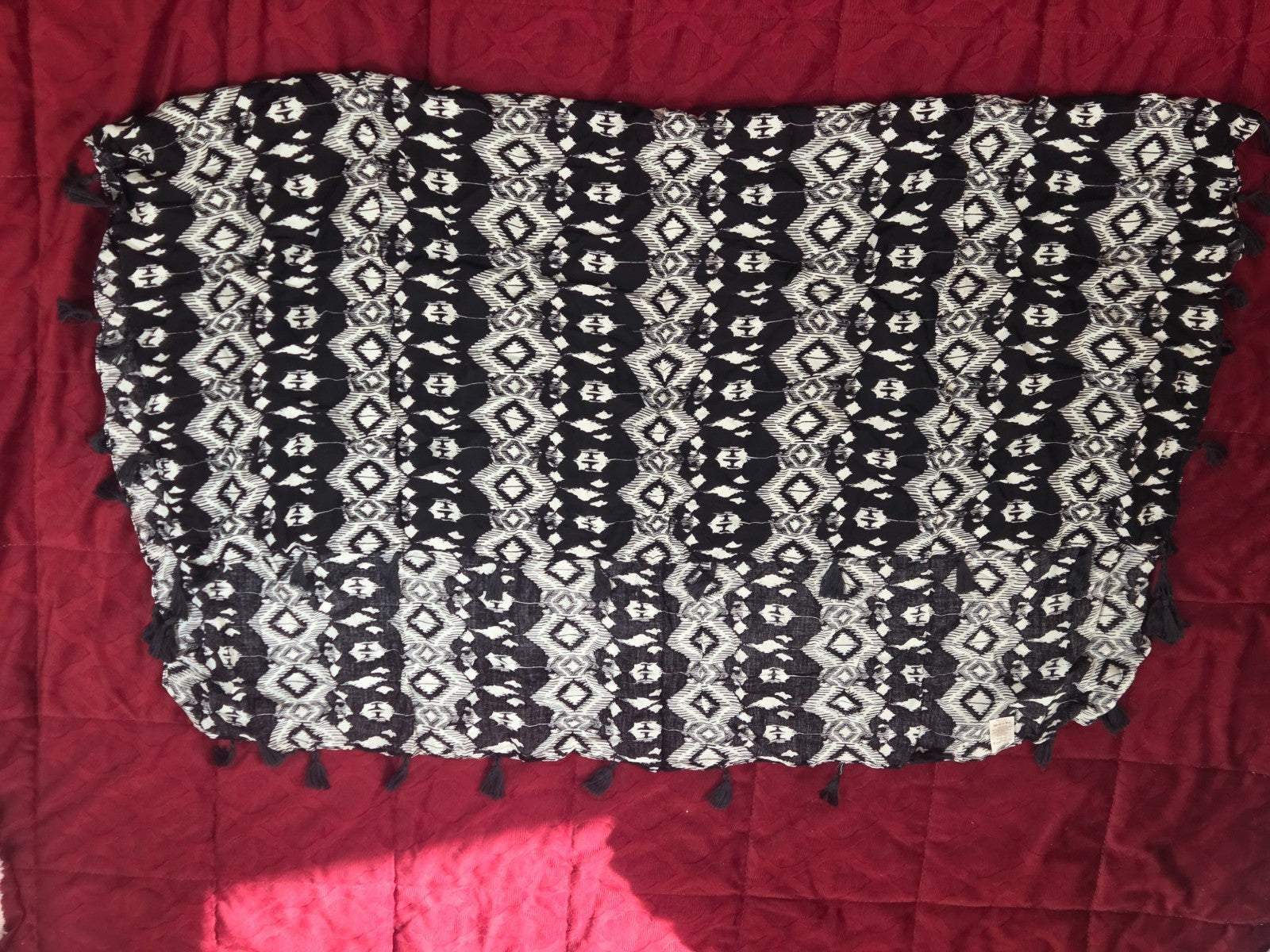 Ikat Geometric Tassel Scarf Wrap Shawl Black White Viscose Boho Festival New