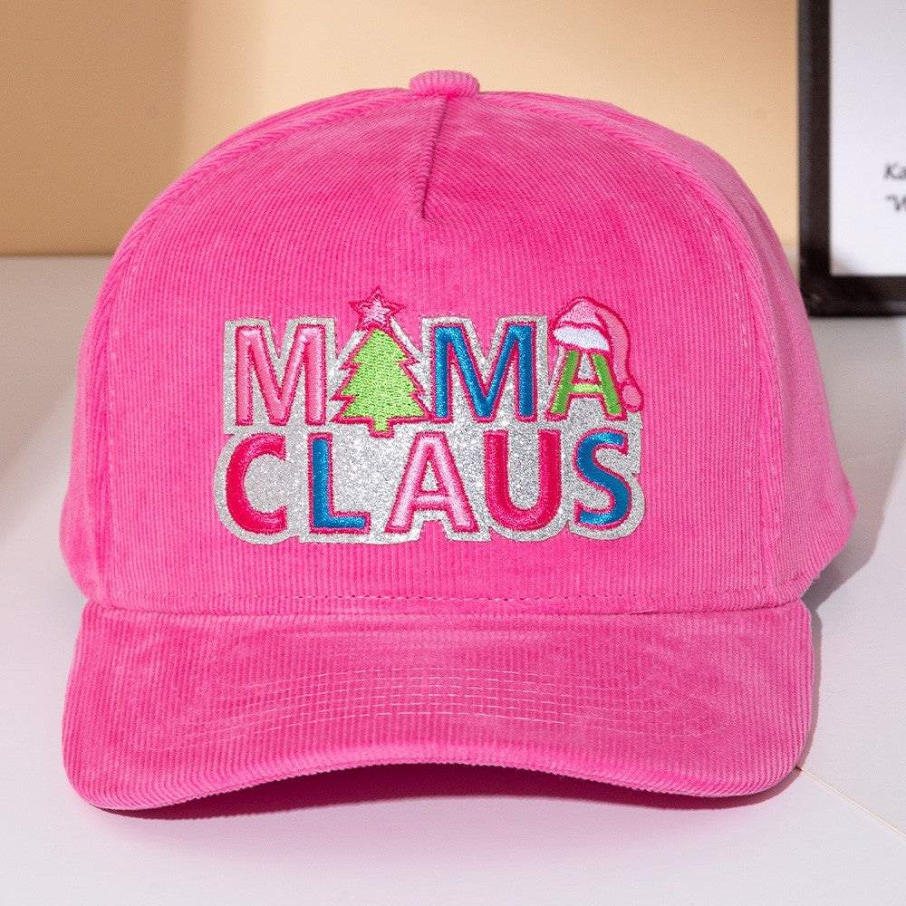 2 Piece MAMA CLAUS Message Embroidered Corduroy Baseball Cap Women's OSFA Pink