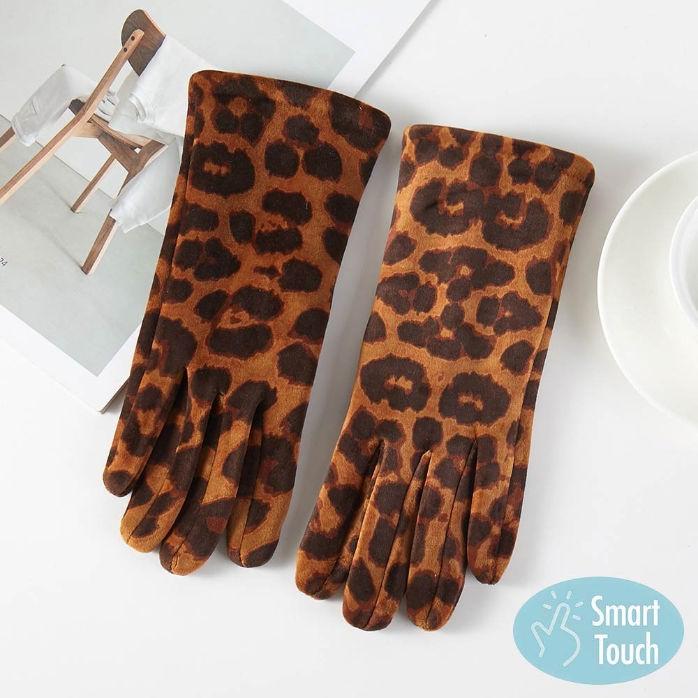 2 Pair Leopard Print Touchscreen Gloves Women Smart Touch Winter Warm Set