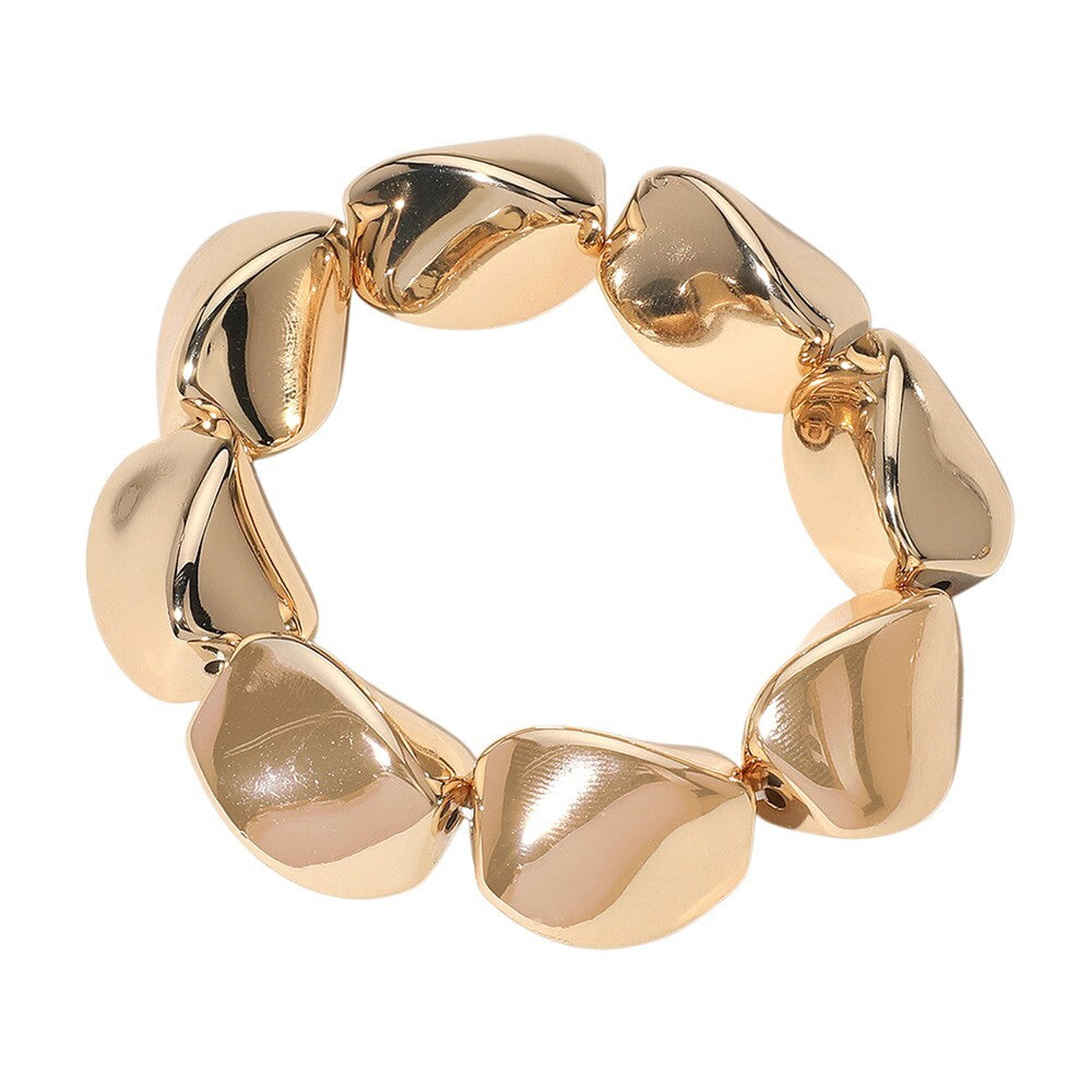 Gold Stretch Bracelet for Women Metal Pebble Texture Statement Bangle