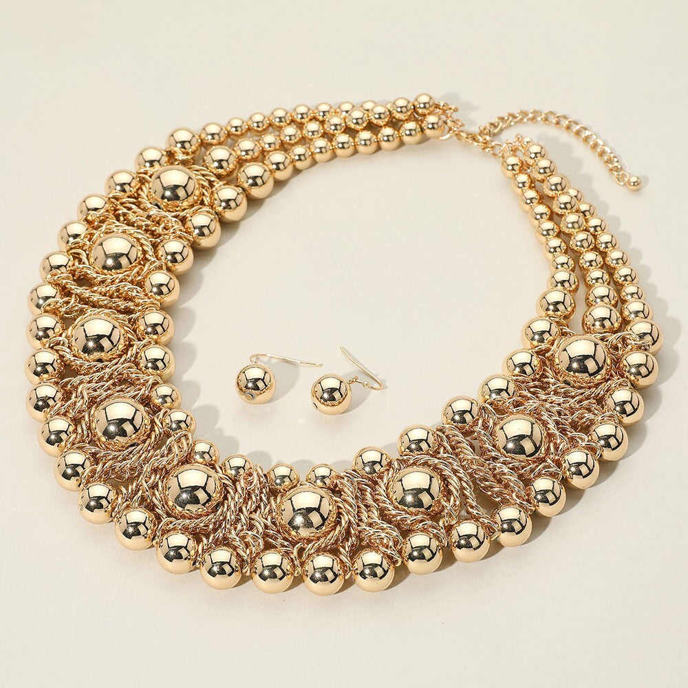 Metal Ball Beaded Collar Statement Necklace Fashion Jewelry for Women Bold Chunk