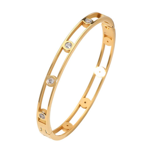 2-Piece Gold & Silver Stainless Steel Stone Hinged Bangle Bracelet Set