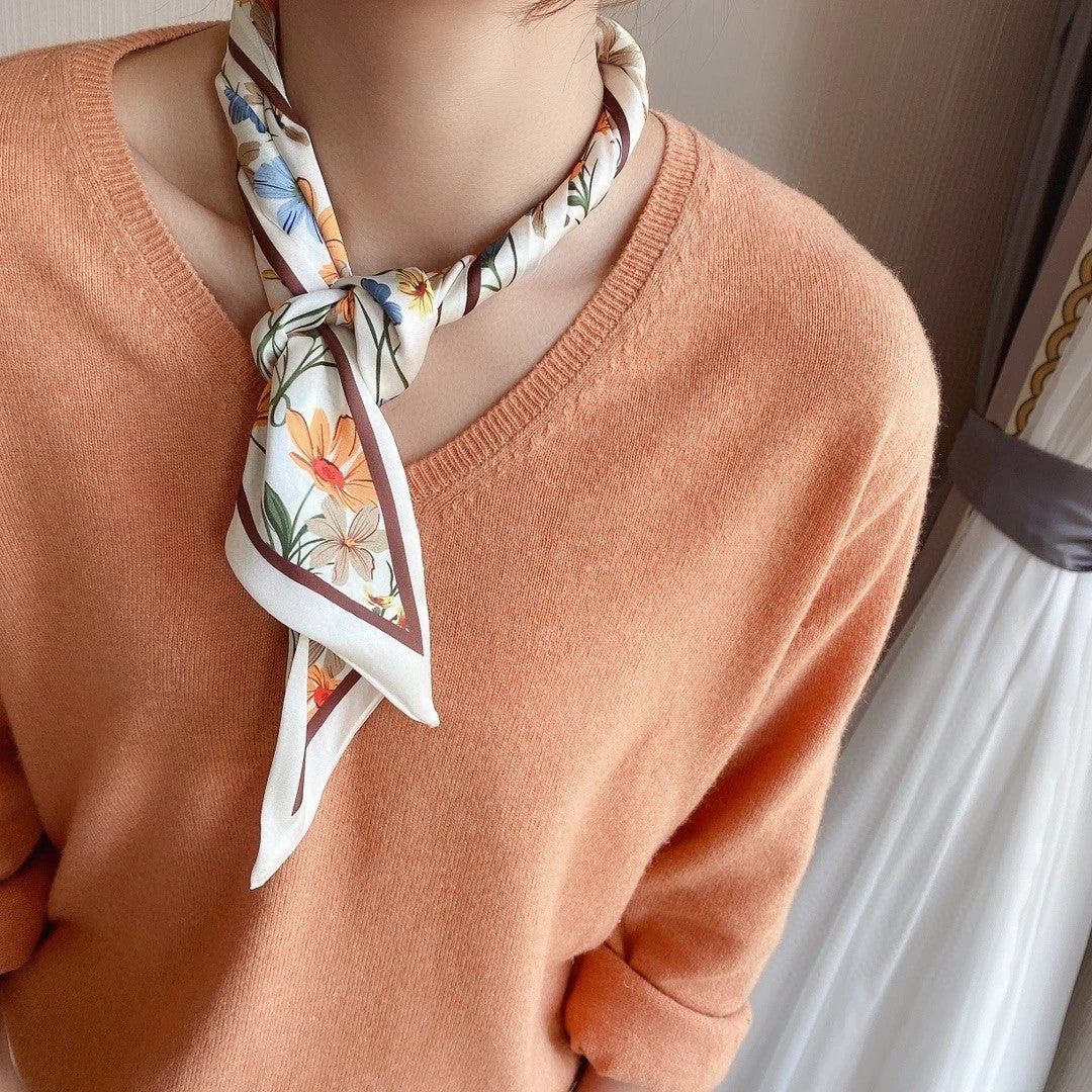 2 Pack Black White Floral Skinny Scarf Set Twilly Foulard Thin Neck Tie Ribbons