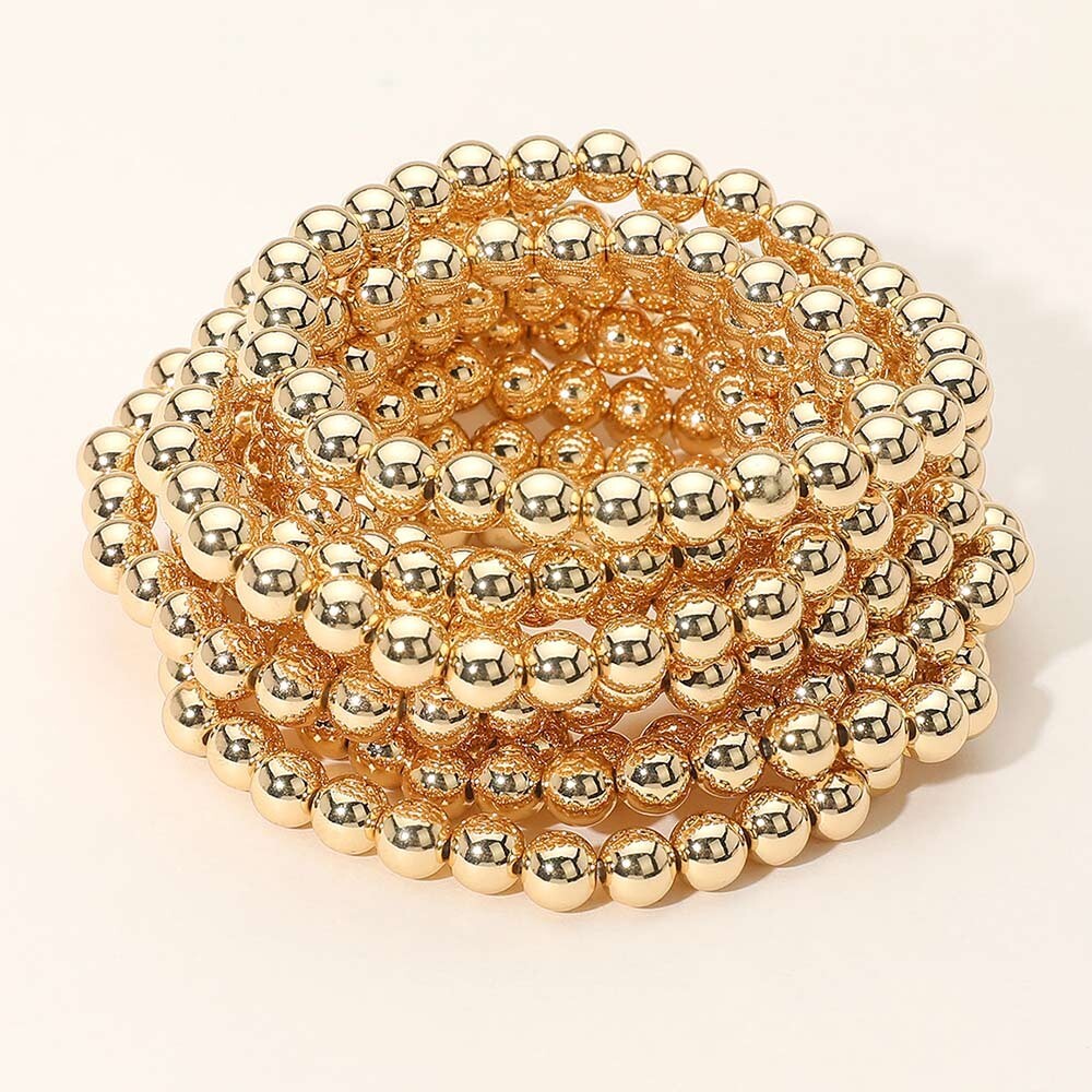 10PCS Metal Ball Beaded Stretch Bracelets Multi Layered Stackable Arm Jewelry