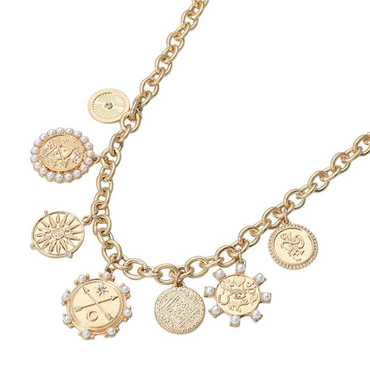 Zodiac Pendant Necklace Women Astrology Jewelry Gold Tone Medal Station Gift