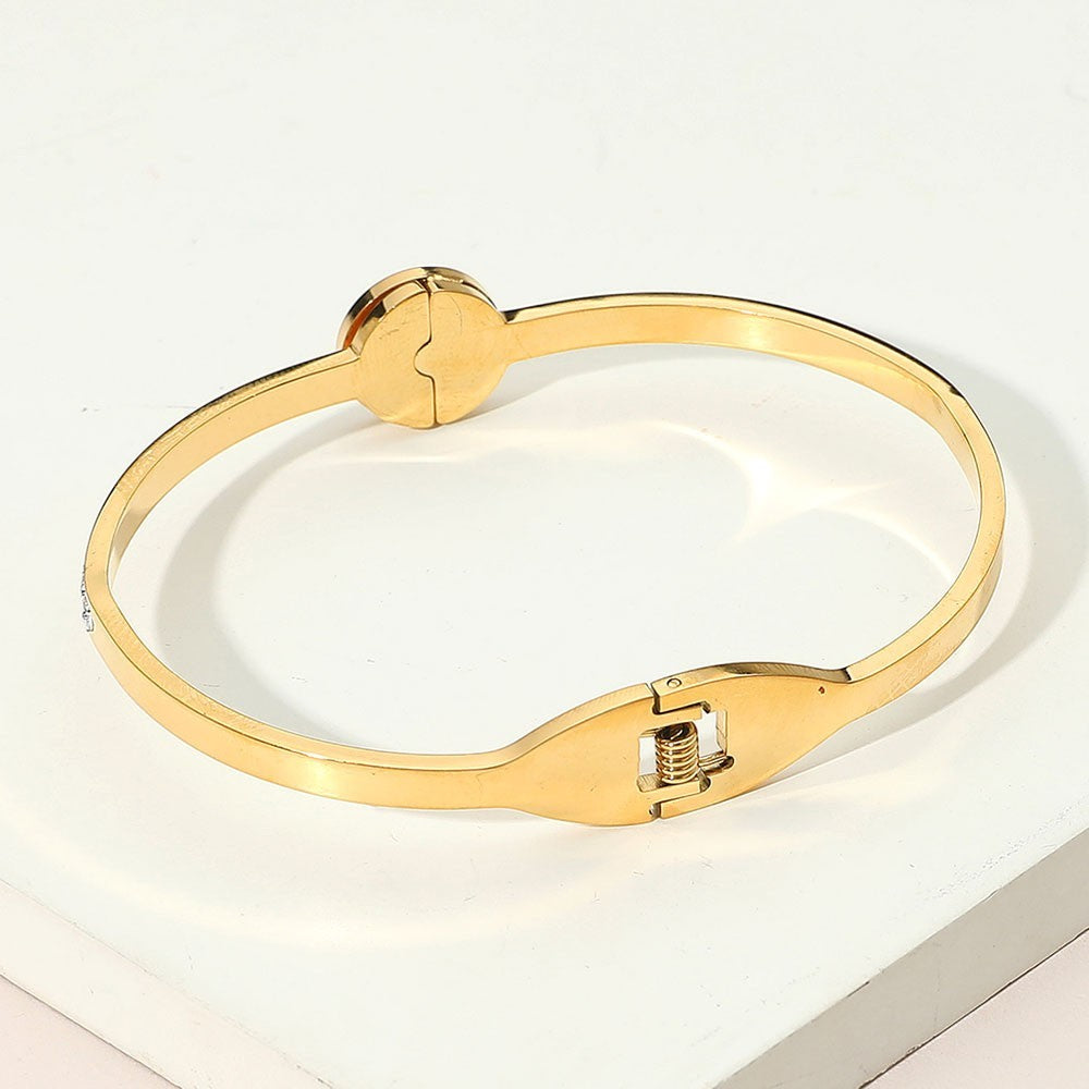 2Pcs Gold Evil Eye Bangle Set Stainless Steel Rhinestone Protection Jewelry Gift