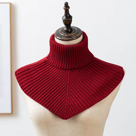 Red Knit Turtleneck Dickey False Collar Warmer Detachable Blouse Bib