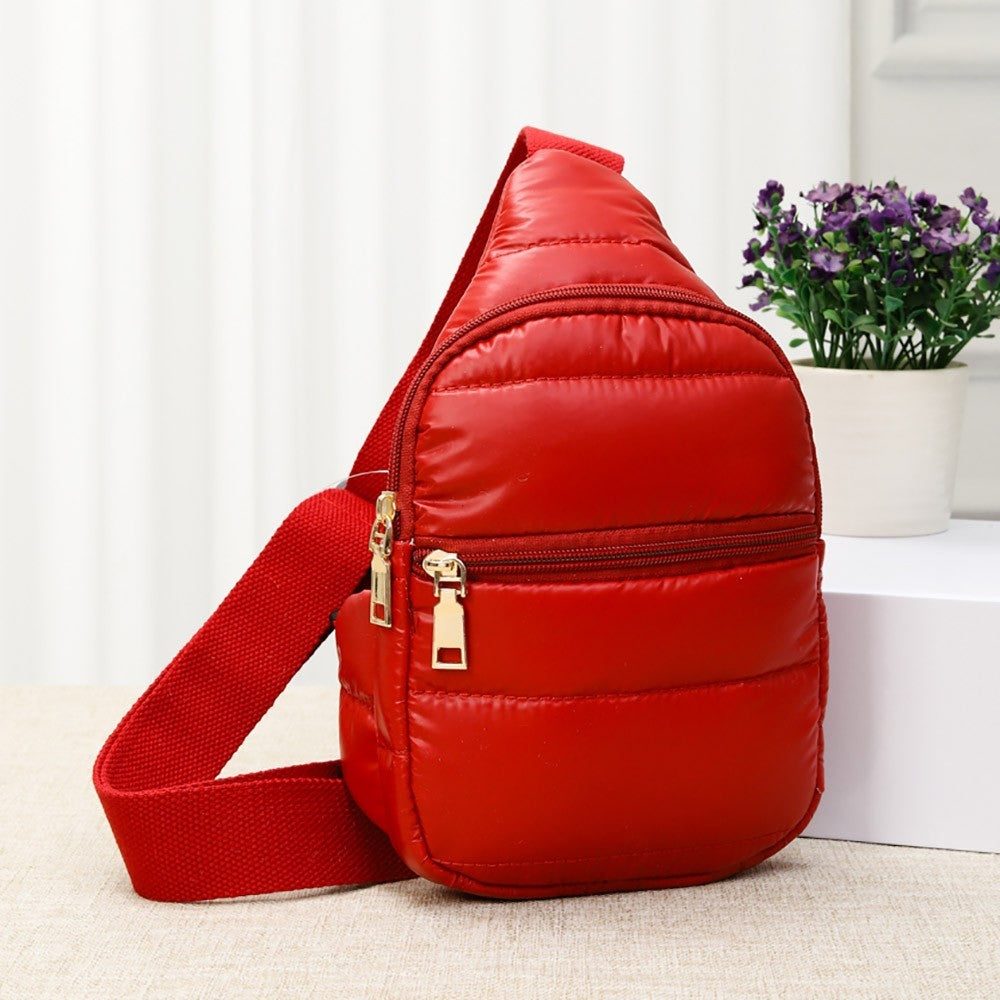 2PC Unisex Red Puffer Sling Crossbody Bag Chest Pack Lightweight Travel Bag