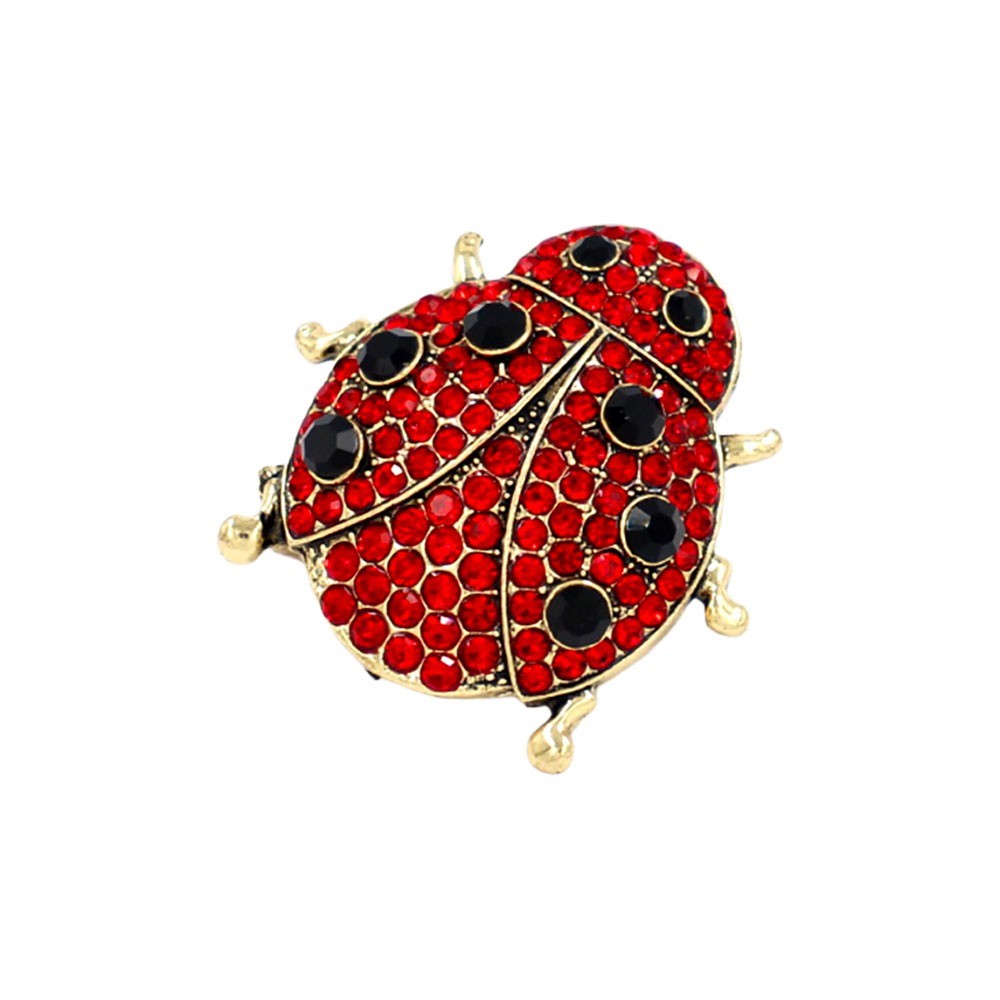 2x Red Black Rhinestone Ladybug Brooch Pin Gold Tone Insect Jewelry Set