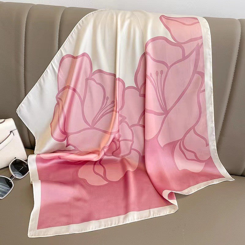 2pcs Pink Brown Floral Silk Feel Square Scarf 28" Women’s Fashion Accessories
