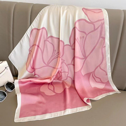 2pcs Pink Brown Floral Silk Feel Square Scarf 28" Women’s Fashion Accessories